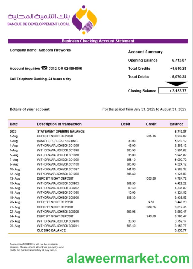 Banque de Developement Local (BDL) business statement Word and PDF template